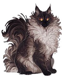 animal animal_ear_fluff animal_focus black_cat cat ear_tufts fluffy giulialibard highres looking_at_viewer maine_coon no_humans original realistic signature simple_background sitting solo whiskers white_background yellow_eyes