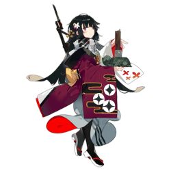 1girl bayonet black_hair black_pantyhose c: clothing_request flower flower_request full_body geta girls&#039;_frontline gun gun_on_back hair_flower hair_ornament holding japanese_clothes karei kimono long_hair looking_at_viewer looking_to_the_side official_alternate_costume official_art omikuji pantyhose red_eyes red_kimono sandals simple_background smile solo standing statue submachine_gun transparent_background turtle type_100_(girls&#039;_frontline) type_100_(kagura_in_black)_(girls&#039;_frontline) type_100_smg very_long_hair weapon weapon_on_back white_kimono white_sandals zipper