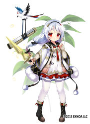 Rule 34 | 1girl, albino, bird, black boots, black bow, black hairband, black sailor collar, blush, boots, bow, character request, coat, dress, flower, flower knight girl, frills, full body, gradient clothes, grey hair, hair bow, hairband, holding, holding sword, holding weapon, kurot, layered dress, legs apart, long hair, looking at viewer, low-braided long hair, low-tied long hair, necktie, official art, pantyhose, pom pom (clothes), raised eyebrows, red eyes, red necktie, sailor collar, scabbard, sheath, short dress, simple background, solo, standing, sword, weapon, white background, white dress, white pantyhose