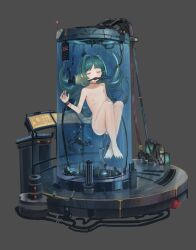 1girl anal anal_object_insertion anus breasts cable cleft_of_venus closed_eyes completely_nude feet female_focus floating green_hair liquid loli long_hair nipples nude object_insertion original pixiv_104798521 pussy sleeping small_breasts solo stasis_tank submerged toes tube uncensored vaginal vaginal_object_insertion