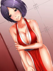 1girl aho_manten breasts cleavage purple_hair sash tagme
