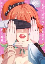 Rule 34 | 5girls, black gloves, black nails, blue nails, chef hat, covering another&#039;s eyes, gawr gura, gloves, green hair, hand over another&#039;s eyes, hat, highres, hololive, hololive english, holomyth, licking lips, long hair, mini chef hat, mori calliope, multicolored hair, multiple girls, multiple hats, ninomae ina&#039;nis, open mouth, orange hair, orange hat, smile, solo focus, takanashi kiara, takanashi kiara (1st costume), tongue, tongue out, two-tone hair, virtual youtuber, watson amelia, yumiitsu