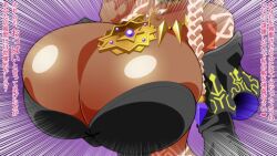 1girl bodypaint braid braided_ponytail breasts cleavage corset dark-skinned_female dark_skin dolores_(kof) dress female_focus gold heart huge_breasts japanese_text jewelry kaiman82 kaimanwanio long_hair the_king_of_fighters tight_clothes white_hair