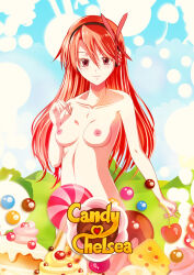 1girl akame_ga_kill! blush breasts chelsea_(akame_ga_kill!) completely_nude long_hair medium_breasts nipples nude orange_hair pink_eyes smile solo tagme