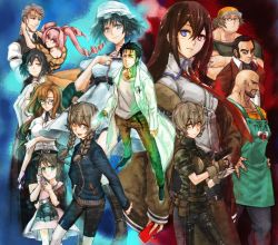 6+boys 6+girls akiha_rumiho amane_suzuha amane_suzuha_(beta) ame_noti_hare bike_shorts black_hair blue_eyes boots braid brown_hair cellphone facial_hair faris_nyannyan glasses gun hair_ornament hairclip handgun hashida_itaru hat heterochromia jacket japanese_clothes kiryuu_moeka lab_coat load_bearing_vest makise_kurisu miko multiple_boys multiple_girls nakabachi_(steins;gate) necktie okabe_rintarou pants pantyhose pantyhose_under_shorts phone pink_hair pistol red_eyes scabbard sheath shiina_mayuri short_hair shorts steins;gate stubble tactical_clothes tennouji_nae tennouji_yuugo track_jacket trigger_discipline twin_braids urushibara_ruka weapon