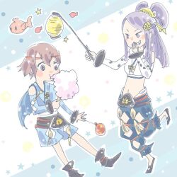 Rule 34 | 1boy, 1girl, fire emblem, fire emblem fates, hair comb, hayato (fire emblem), japanese lanterns, navel, nintendo, onmyoji, orochi (fire emblem), purple eyes, purple hair, yuka
