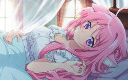 Rule 34 | 10s, 1girl, animal ears, artist request, dog days, female focus, hair down, millhiore f. biscotti, pink hair, purple eyes