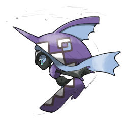 blacknirrow blue_eyes claws from_side full_body gen_7_pokemon legendary_pokemon nintendo no_humans pokemon pokemon_(creature) pokemon_focus simple_background solo tapu_fini water waves white_background