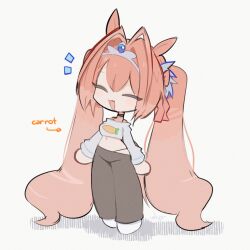 animal_ears black_choker carrot ceroro chibi choker closed_eyes crop_top daiwa_scarlet_(umamusume) english_text fang hair_intakes hair_ribbon horse_ears horse_girl long_hair open_mouth pink_hair ribbon tiara twintails umamusume very_long_hair
