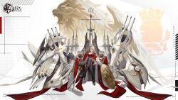 1girl absurdly_long_hair aiguillette artist_request azur_lane black_boots black_thighhighs blonde_hair boots bra breasts cannon cape cleavage clothing_cutout copyright_name copyright_notice crossed_legs detached_sleeves dress english_text epaulettes garter_straps gold_trim hair_between_eyes hair_ornament high_heel_boots high_heels highres large_breasts lion lion_(azur_lane) logo long_hair long_sleeves machinery medal official_art open_mouth red_cape red_dress red_sleeves rigging royal_navy_emblem_(azur_lane) shield ship_turret sitting smile solo stiletto_heels sword teeth thighhighs throne underwear very_long_hair weapon wide_sleeves zettai_ryouiki