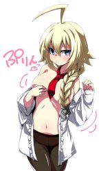 1girl ahoge blazblue blonde_hair blue_eyes braid breasts es_(xblaze) hair_between_eyes hair_ornament highres huge_ahoge kaname_nagi large_breasts long_hair open_clothes single_braid xblaze xblaze_code:_embryo