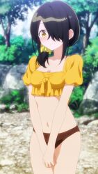 anime_screenshot belly bikini black_panties bra breasts cleavage midriff midriff_peek navel panties shiunji-ke_no_kodomotachi shiunji_kotono small_breasts stitched stomach swimsuit third-party_edit underwear yellow_bra