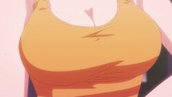 1girl animated animated_gif bouncing_breasts breasts cleavage close-up medium_breasts screencap sports_bra temple_(series)