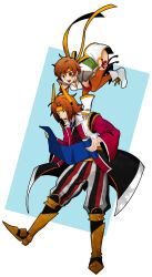 Rule 34 | armor, boots, brown eyes, brown hair, coat, hakama, hands on another&#039;s shoulders, headband, headdress, hip vent, ishida mitsunari, ishida mitsunari (sengoku musou), japanese clothes, jewelry, jumping, kimono, necklace, nene, nene (sengoku musou), panties, scroll, sengoku musou, side-tie panties, tabi, thighhighs, underwear
