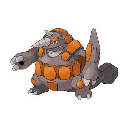 closed_mouth full_body gen_4_pokemon horns nintendo no_humans official_art pokemon pokemon_(creature) pokemon_dppt pokemon_focus red_eyes rhyperior sharp_teeth simple_background solo sugimori_ken teeth third-party_source white_background