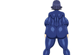 amazon_(taitaitaira) ass backboob blue_dress blue_hair bodysuit breasts colored_skin dress from_behind huge_ass huge_breasts izumi_(amazon) short_hair simple_background standing tagme tight_clothes white_background