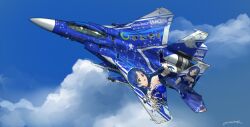 2others absurdres ace_combat aircraft airplane bandai_namco blue_sky character_name commentary company_connection day doragodesu_(user_egxc7832) english_commentary f-15_eagle fighter_jet flying highres idolmaster idolmaster_(classic) idolmaster_million_live! idolmaster_million_live!_theater_days itasha kisaragi_chihaya kisaragi_chihaya_(brilliant_diva) military military_vehicle multiple_others outdoors pilot signature sky vehicle_focus
