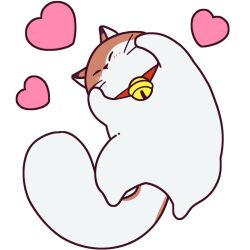 Rule 34 | 1boy, animal collar, artist request, bell, blush, brown fur, cat, closed eyes, collar, game cg, goro (ninjala), gungho, heart, large tail, lying, neck bell, ninjala, no humans, official art, on back, red collar, second-party source, simple background, tail, thick lineart, two-tone fur, two-tone tail, whiskers, white background, white fur, white tail