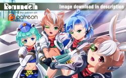 1girl 4girls absurdres animal_ears animification belt blue_hair crodriguezmanrique5 english_text falco_lombardi fox_mccloud genderswap gloves green_hair hat highres humanization looking_at_viewer multiple_girls nintendo open_mouth peppy_hare red_eyes short_hair slippy_toad smile star_fox tail