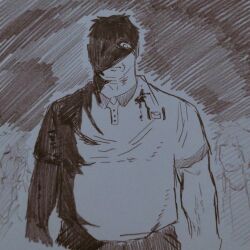 Rule 34 | 2024, angry, anya (mouthwashing), blood, daisuke (mouthwashing), davriann, mouthwashing, shadow, shirt, short hair, solo, swansea (mouthwashing), twitter