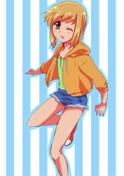 00s 1boy banana-tan blonde_hair boku_no_pico green_eyes hood hoodie male_focus pico_(boku_no_pico) short_hair solo trap
