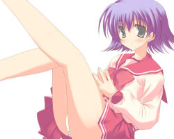 Rule 34 | 1girl, 2000s (style), bad id, blue hair, bow, bowtie, closed mouth, commentary request, feet out of frame, green eyes, hair between eyes, kisaki yuu, long sleeves, miniskirt, panties, pantyshot, pleated skirt, red bow, red bowtie, red sailor collar, red skirt, sailor collar, school uniform, serafuku, shirt, short hair, simple background, skirt, smile, solo, steepled fingers, to heart (series), to heart 2, tonami yuma, underwear, white background, white panties, white shirt