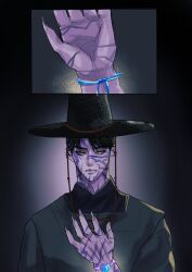 Rule 34 | 1boy, bieton4, black background, black hair, black hanbok, bracelet, closed mouth, demon, earrings, fingernails, gat (hat), gatkkeun, glowing, glowing eyes, hanbok, hat, highres, jewelry, jinu (kpop demon hunters), korean clothes, korean traditional hat, kpop demon hunters, lips, male focus, sharp fingernails, short hair, slit pupils, smile, solo, upper body, yellow eyes