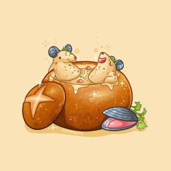 animal_focus bathing bread charongess chopped_spring_onion clam clam_chowder_(food) food food_art food_focus foodification mouse_(animal) no_humans open_mouth original smile soup