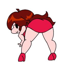 1girl animated ass ass_shake bare_legs chibi cowboy_shot dress friday_night_funkin&#039; girlfriend_(friday_night_funkin&#039;) huge_ass jiggle looking_at_viewer looking_back minuspal panties red_dress smile solo squatting twerking underwear video white_background white_panties