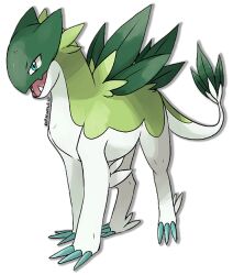 blue_eyes claws fakemon fangs full_body kipine looking_at_viewer nintendo no_humans open_mouth pokemon simple_background solo tail transparent_background