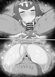 1boy 1girl 2koma 69 :&gt;= absurdres anus ass bar_censor blush censored comic commentary commission erection erogomatinpo fellatio girl_on_top greyscale half-closed_eyes heart heart-shaped_pupils hetero highres lana_(pokemon) loli monochrome nintendo one-piece_swimsuit oral penis pokemon pokemon_sm short_hair sitting sitting_on_face sitting_on_person skeb_commission spoken_heart squeezing_testicles swimsuit symbol-shaped_pupils testicles translation_request