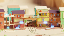 barrel digimon digimon_world_3 glowing highres railroad_crossing railroad_signal railroad_tracks wheel wood