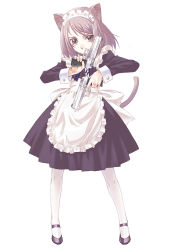 1girl animal_ears baby_eagle cat_ears cat_tail combat_maid dual_wielding female_focus gun handgun hands_on_own_hips holding iwi_jericho_941 maid nyaou original pantyhose pistol semi-automatic_pistol solo tail weapon