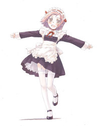 1girl female_focus full_body garter_belt garter_straps legs lingerie maid mary_janes nyaou shoes simple_background solo standing thighhighs underwear white_background white_thighhighs