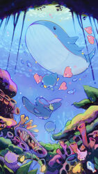 absolutely_everyone air_bubble alternate_color animal_focus antennae bubble chinchou colored_sclera commentary coral corsola cross-shaped_pupils everyone fish from_behind gen_1_pokemon gen_2_pokemon gen_3_pokemon gen_4_pokemon gen_7_pokemon highres luvdisc mantine nintendo no_humans piplup pokemon pokemon_(creature) poliwag procreate_(medium) remoraid riding riding_pokemon seaweed shellder shiny_pokemon sonshine-arts swimming symbol-shaped_pupils underwater wailord wishiwashi yellow_sclera