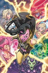 6+girls alien ame-comi blonde_hair blue_eyes brainiac breasts cape carol_ferris cleavage colored_skin dc_comics female_focus green_eyes green_hair green_lantern green_lantern_(series) green_skin headphones heart highres jade_(dc) justice_league kryptonian mask multiple_girls power_girl purple_eyes red_skin s_shield sinestra sinestro_corps star_sapphire star_sapphire_(dc) supergirl superman_(series) the_atom thighhighs