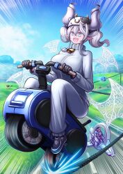 1boy 2girls afterimage akisame_rizu armor black_gloves blonde_hair blue_eyes breasts crossover d-wheel demon_girl demon_horns demon_wings drill_hair duel_monster expressionless gloves grey_eyes grey_hair grey_jacket grey_pants helmet highres horns jacket kirby kirby_(series) knight_(yu-gi-oh!) large_breasts lovely_labrynth_of_the_silver_castle low_wings mario mario_(series) mario_kart miniskirt monowheel motor_vehicle motorcycle multiple_girls multiple_wings nintendo official_alternate_costume open_mouth pants pointy_ears riding skirt smile solo_focus teeth track_jacket track_suit transparent_wings twin_drills upper_teeth_only wings yu-gi-oh! yu-gi-oh!_5d&#039;s
