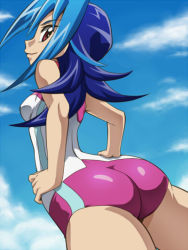 1girl ass awa bikini blue_hair kamishiro_rio looking_back red_eyes swimsuit yu-gi-oh! yuu-gi-ou yuu-gi-ou_zexal