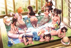 &gt;_&lt; 6+girls :3 absurdres anus arm_support arm_up arms_at_sides ass bamboo barefoot bent_over blue_eyes blue_hair breasts brown_hair closed_eyes closed_mouth completely_nude creatures_(company) dawn_(pokemon) day double_bun donut_hair_bun feet from_above game_freak gen_1_pokemon gen_4_pokemon gen_5_pokemon gen_7_pokemon gloria_(pokemon) green_eyes hair_bun hair_flaps hand_on_own_hip highres hilda_(pokemon) indoors kneeling leaf_(pokemon) long_hair looking_at_another may_(pokemon) medium_breasts medium_hair misty_(pokemon) multiple_girls nintendo nipples nude on_head onsen open_mouth orange_hair partially_submerged piplup pokemon pokemon_(creature) pokemon_bw pokemon_bw2 pokemon_dppt pokemon_frlg pokemon_on_head pokemon_rgby pokemon_rse pokemon_sm pokemon_swsh ponytail psyduck pussy rosa_(pokemon) rowlet selene_(pokemon) side_ponytail sitting smile snivy soles tepig toes towel towel_on_head twintails very_long_hair water watermark yur1rodrigues