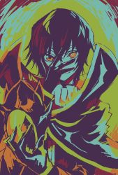 1boy black_gloves black_hair closed_mouth code_geass geass gloves hair_between_eyes hand_on_own_face unworn_headwear helmet unworn_helmet highres holding holding_helmet lelouch_vi_britannia male_focus medu_(rubish) muted_color orange_eyes smile solo upper_body zero_(code_geass)