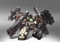 Rule 34 | absurdres, bazooka (gundam), chibi, chinese commentary, commentary request, full body, gatling gun, grey background, gundam, gundam wing, gundam wing: endless waltz, highres, holding, holding weapon, legs apart, making-of available, mecha, mecha focus, mobile suit, no humans, robot, science fiction, sd gundam, serpent (mobile suit), shadow, solo, standing, weapon, zakuma