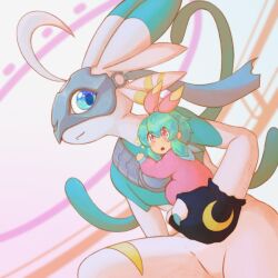 alexdrawsthingies armor blue_eyes blue_hair crescent_moon digimon digimon_(creature) furry furry_female gloves highres lekismon moon rabbit_girl ribbon