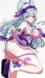 Rule 34 | 1girl, :p, absurdres, ass, b-shi, bare shoulders, blush, breasts, clothes lift, detached sleeves, frilled hairband, frilled sleeves, frills, genshin impact, hairband, heart, highres, japanese clothes, kimono, kimono lift, large breasts, leg up, lifting own clothes, long hair, looking at viewer, nihongami, obi bow, panties, pink kimono, pink pupils, pink sleeves, pointy ears, purple eyes, purple tail, sash, sideboob, sleeve bow, sleeveless, sleeveless kimono, smile, socks, solo, tail, tapir tail, thighs, tongue, tongue out, underwear, white panties, white sash, white socks, yumemizuki mizuki