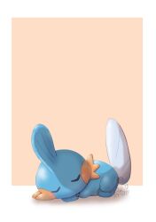 Rule 34 | 1other, border, character signature, gen 3 pokemon, highres, lying, mudkip, nintendo, no humans, noir (noir 0010), on stomach, outside border, pokemon, pokemon (creature), shadow, signature, sleeping, solo, white background, white border