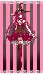 1girl baobhan_sith_(fate) baobhan_sith_(valentine_witches)_(fate) dress euhage73 fate/grand_order fate_(series) full_body green_eyes hair_between_eyes hat highres long_hair looking_at_viewer pink_hair pointy_ears smile solo standing witch_hat