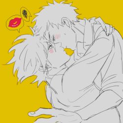 Rule 34 | 2boys, blush, couple, eye contact, hatake kakashi, imminent kiss, looking at another, male focus, monochrome, multiple boys, naruto (series), naruto shippuuden, short hair, spoken kiss, spoken squiggle, squiggle, sweatdrop, uchiha obito, vosovic, yaoi