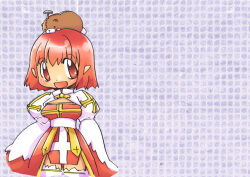 Rule 34 | 1girl, 2000s (style), arch bishop (ragnarok online), blue background, blush, breasts, cleavage cutout, clothing cutout, commentary request, cowboy shot, cross, dress, grid background, hasenyo, juliet sleeves, long sleeves, looking at viewer, medium breasts, open mouth, pink eyes, pink hair, pointy ears, puffy sleeves, ragnarok online, red dress, sash, short hair, smile, solo, stuffed animal, stuffed toy, teddy bear, teddy bear (ragnarok online), thighhighs, two-tone dress, white dress, white sash, white thighhighs