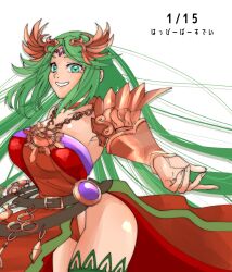 1girl abababu000 alternate_color breasts circlet collarbone cowboy_shot dated green_eyes green_hair green_thighhighs highres kid_icarus kid_icarus_uprising looking_at_viewer nintendo palutena solo super_smash_bros. thighhighs thighs