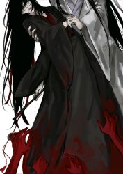 Rule 34 | 2boys, 4others, black hair, black hanfu, black robe, blood, blood from mouth, blood on clothes, blood on face, blood on hands, carrying, carrying person, chinese clothes, closed eyes, flute, flute tassel, hair down, hair ribbon, hand on another&#039;s arm, hanfu, highres, holding, holding flute, holding hands, holding instrument, instrument, jade (gemstone), lan wangji, long hair, long sleeves, male focus, modao zushi, multiple boys, multiple others, official alternate hairstyle, out of frame, parted lips, red ribbon, ribbon, robe, simple background, solo focus, tama (y ung 1), tassel, very long hair, wei wuxian, wei wuxian (yiling laozu), white background, white hanfu, white robe, wide sleeves, yaoi