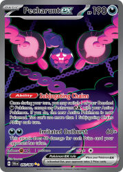 akikan_(kantaro) artist_name card_(medium) chain character_name company_name copyright_name copyright_notice english_text nintendo no_humans official_art open_mouth pecharunt pokemon pokemon_(creature) pokemon_card pokemon_focus pokemon_tcg solo third-party_source trading_card white_eyes